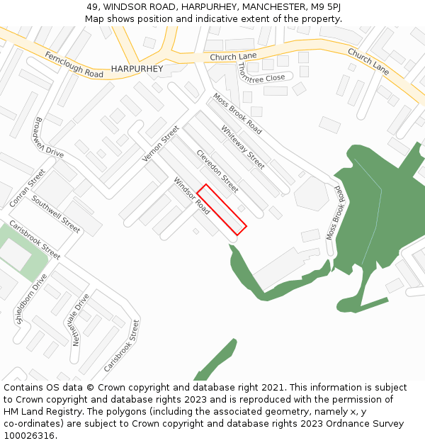 49, WINDSOR ROAD, HARPURHEY, MANCHESTER, M9 5PJ: Location map and indicative extent of plot