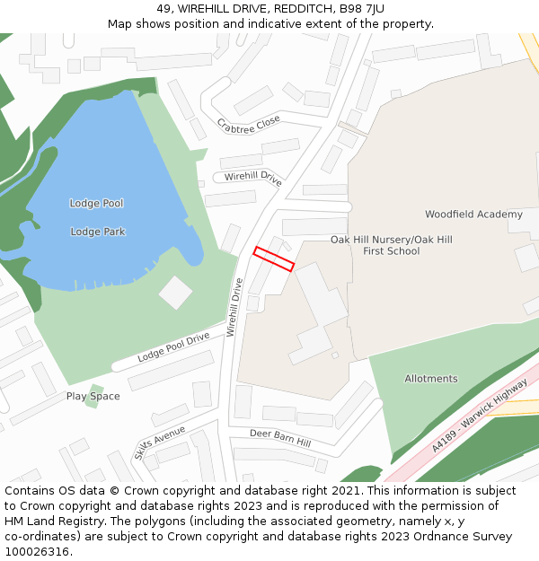 49, WIREHILL DRIVE, REDDITCH, B98 7JU: Location map and indicative extent of plot