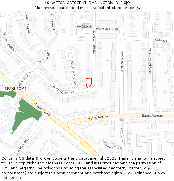 49, WITTON CRESCENT, DARLINGTON, DL3 0JQ: Location map and indicative extent of plot