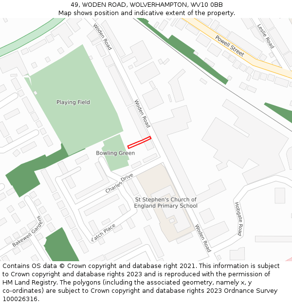 49, WODEN ROAD, WOLVERHAMPTON, WV10 0BB: Location map and indicative extent of plot
