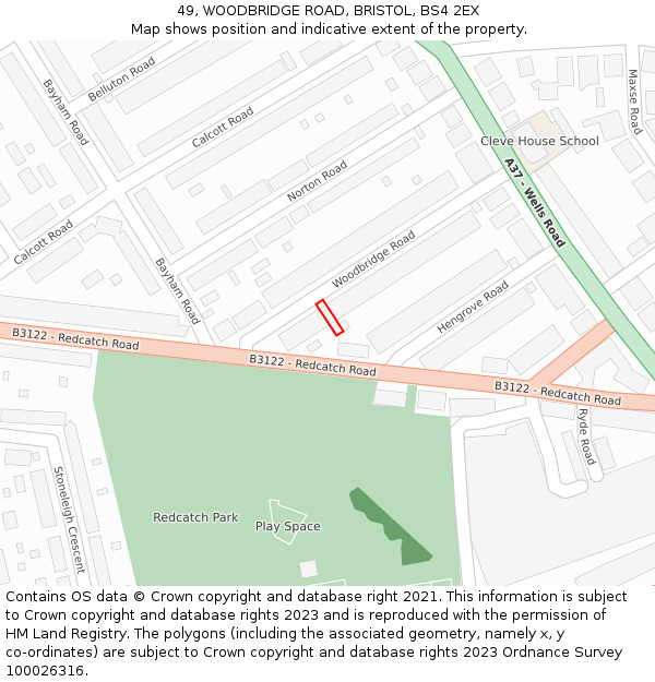 49, WOODBRIDGE ROAD, BRISTOL, BS4 2EX: Location map and indicative extent of plot