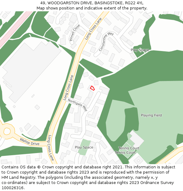 49, WOODGARSTON DRIVE, BASINGSTOKE, RG22 4YL: Location map and indicative extent of plot