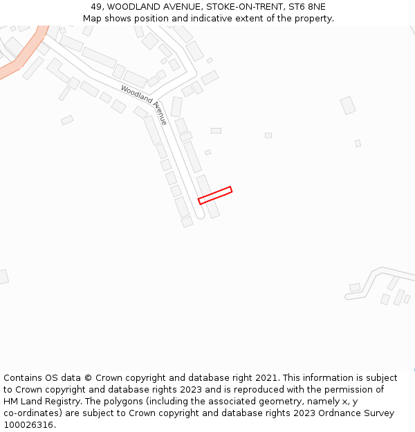 49, WOODLAND AVENUE, STOKE-ON-TRENT, ST6 8NE: Location map and indicative extent of plot
