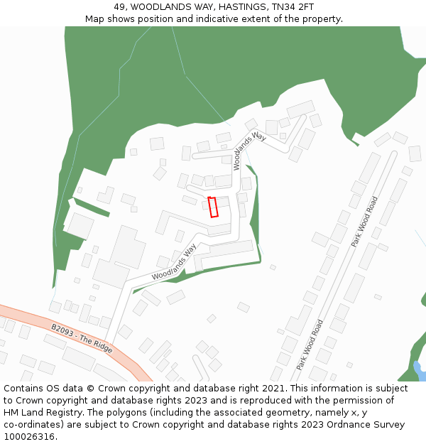 49, WOODLANDS WAY, HASTINGS, TN34 2FT: Location map and indicative extent of plot