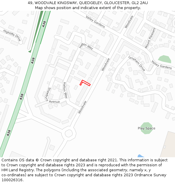 49, WOODVALE KINGSWAY, QUEDGELEY, GLOUCESTER, GL2 2AU: Location map and indicative extent of plot