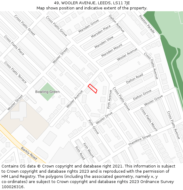 49, WOOLER AVENUE, LEEDS, LS11 7JE: Location map and indicative extent of plot