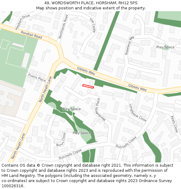 49, WORDSWORTH PLACE, HORSHAM, RH12 5PS: Location map and indicative extent of plot