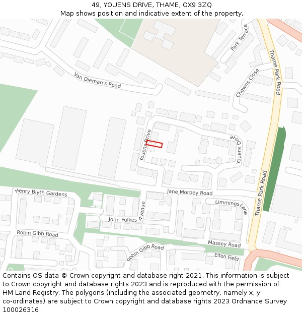 49, YOUENS DRIVE, THAME, OX9 3ZQ: Location map and indicative extent of plot