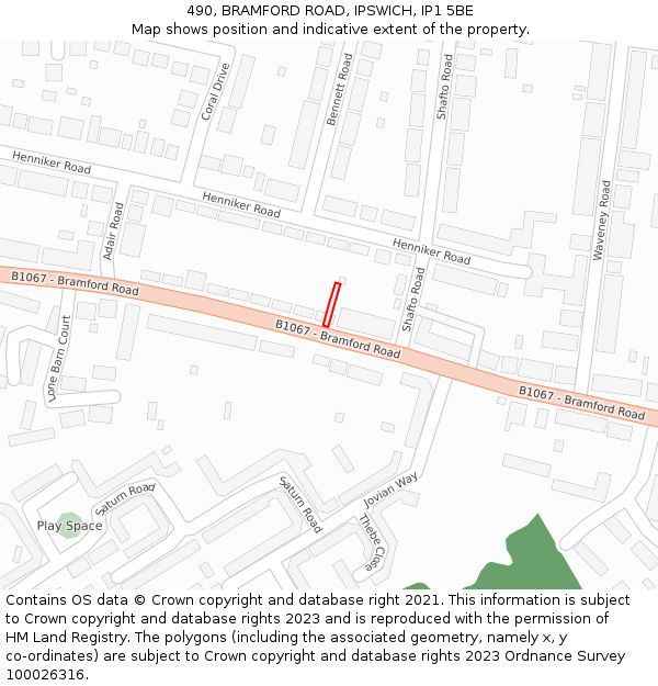 490, BRAMFORD ROAD, IPSWICH, IP1 5BE: Location map and indicative extent of plot
