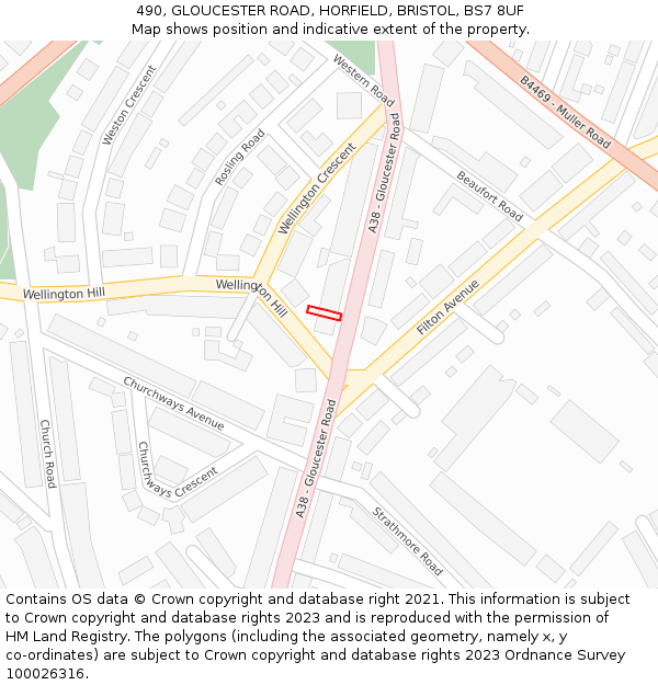 490, GLOUCESTER ROAD, HORFIELD, BRISTOL, BS7 8UF: Location map and indicative extent of plot