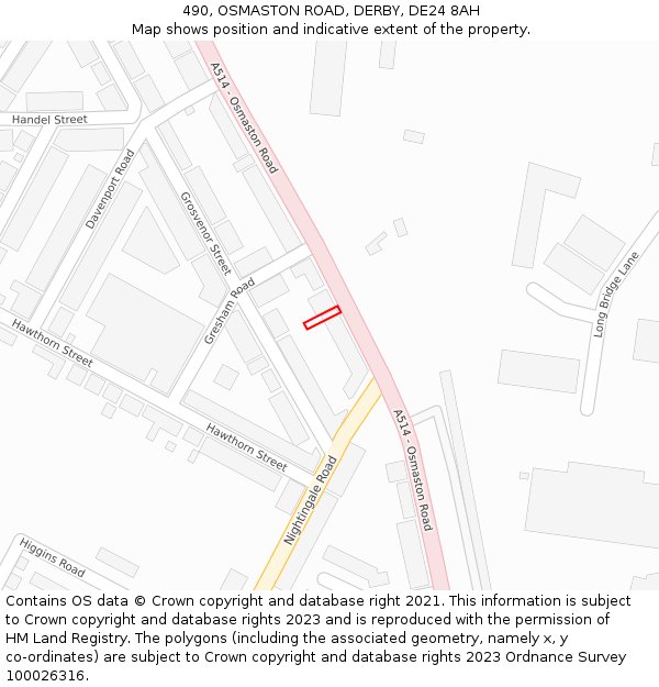 490, OSMASTON ROAD, DERBY, DE24 8AH: Location map and indicative extent of plot