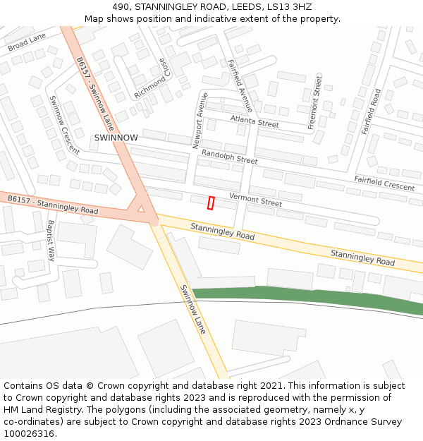 490, STANNINGLEY ROAD, LEEDS, LS13 3HZ: Location map and indicative extent of plot