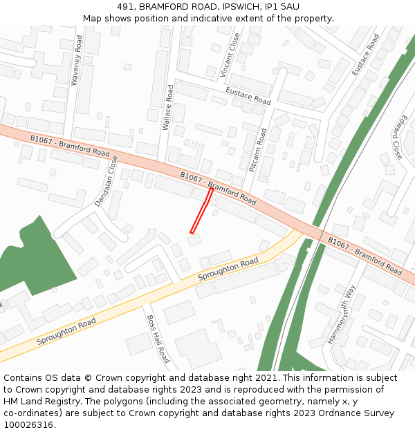 491, BRAMFORD ROAD, IPSWICH, IP1 5AU: Location map and indicative extent of plot