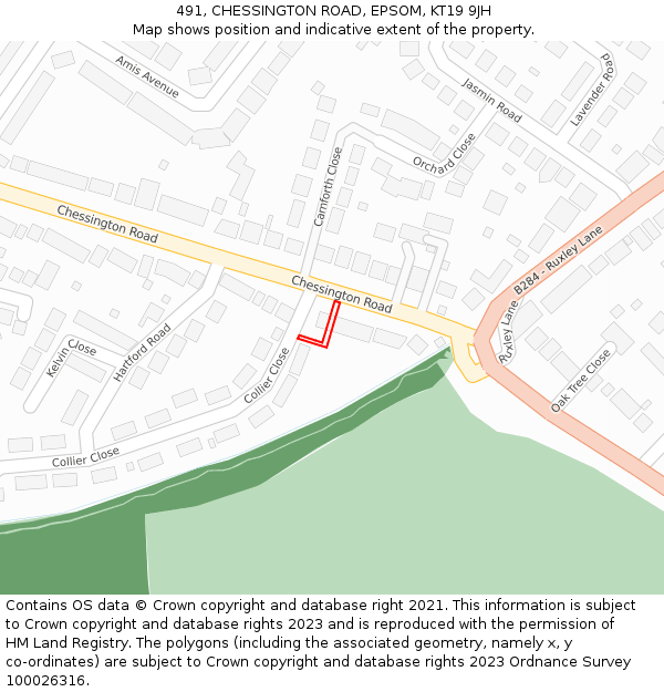 491, CHESSINGTON ROAD, EPSOM, KT19 9JH: Location map and indicative extent of plot