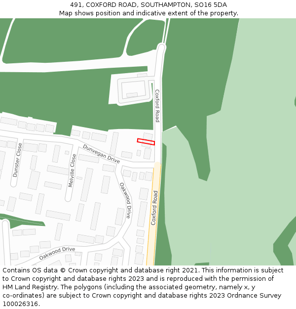 491, COXFORD ROAD, SOUTHAMPTON, SO16 5DA: Location map and indicative extent of plot