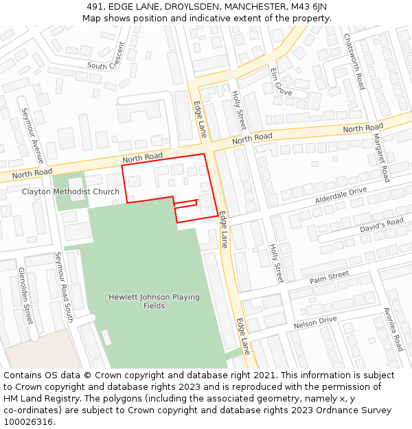 491, EDGE LANE, DROYLSDEN, MANCHESTER, M43 6JN: Location map and indicative extent of plot