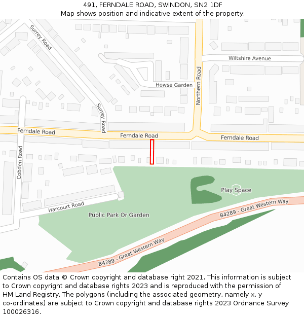 491, FERNDALE ROAD, SWINDON, SN2 1DF: Location map and indicative extent of plot