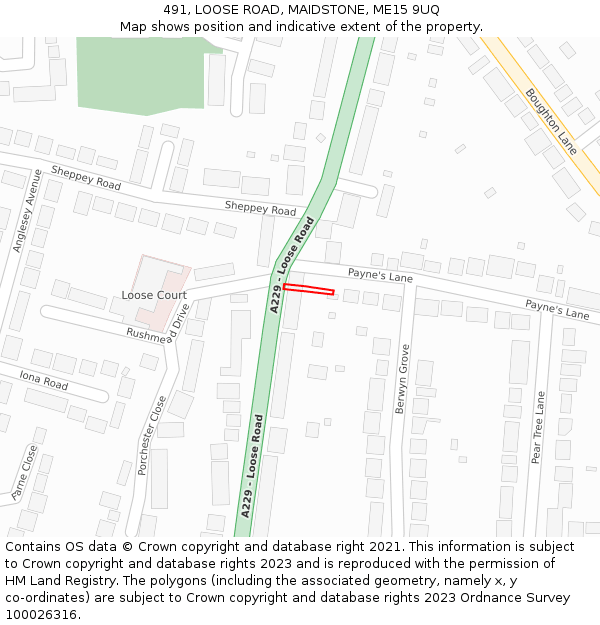 491, LOOSE ROAD, MAIDSTONE, ME15 9UQ: Location map and indicative extent of plot