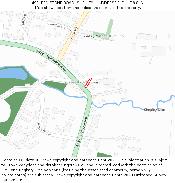 491, PENISTONE ROAD, SHELLEY, HUDDERSFIELD, HD8 8HY: Location map and indicative extent of plot