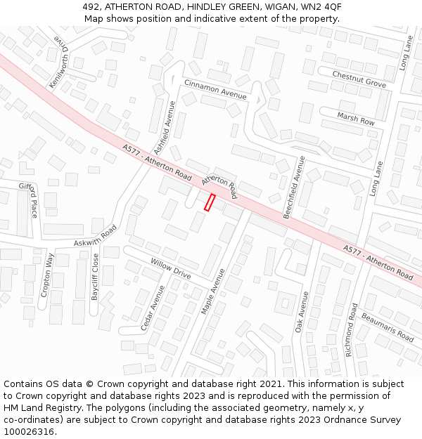 492, ATHERTON ROAD, HINDLEY GREEN, WIGAN, WN2 4QF: Location map and indicative extent of plot