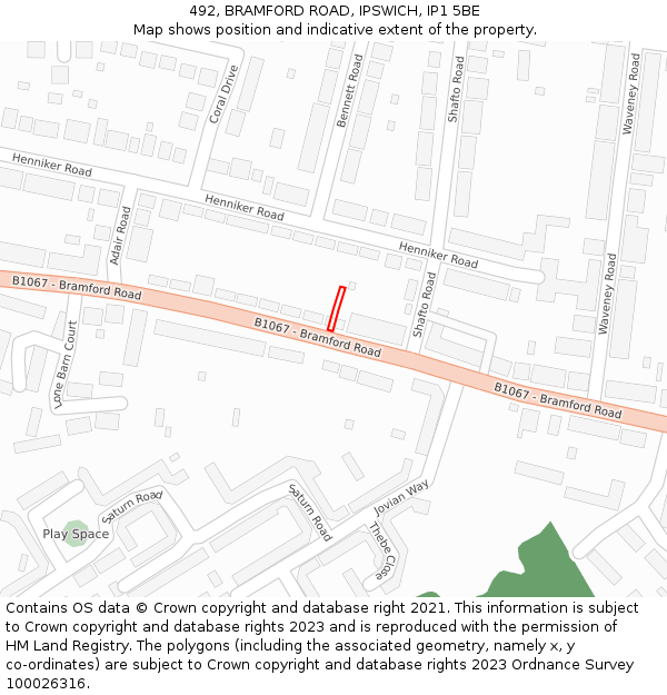 492, BRAMFORD ROAD, IPSWICH, IP1 5BE: Location map and indicative extent of plot