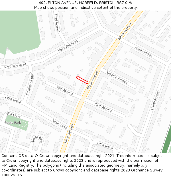 492, FILTON AVENUE, HORFIELD, BRISTOL, BS7 0LW: Location map and indicative extent of plot