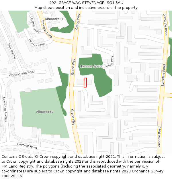 492, GRACE WAY, STEVENAGE, SG1 5AU: Location map and indicative extent of plot