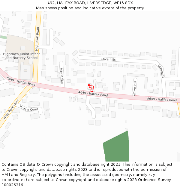 492, HALIFAX ROAD, LIVERSEDGE, WF15 8DX: Location map and indicative extent of plot
