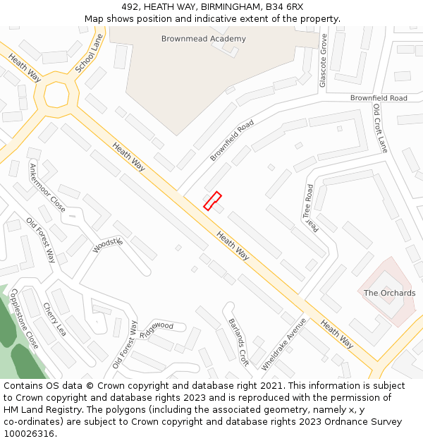 492, HEATH WAY, BIRMINGHAM, B34 6RX: Location map and indicative extent of plot