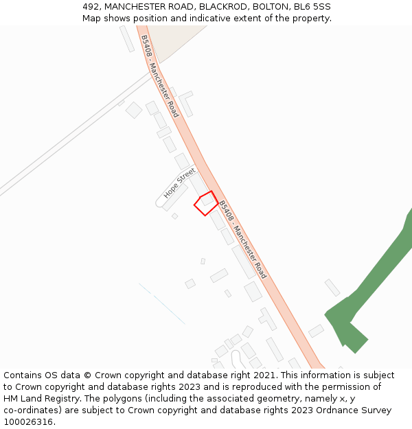 492, MANCHESTER ROAD, BLACKROD, BOLTON, BL6 5SS: Location map and indicative extent of plot