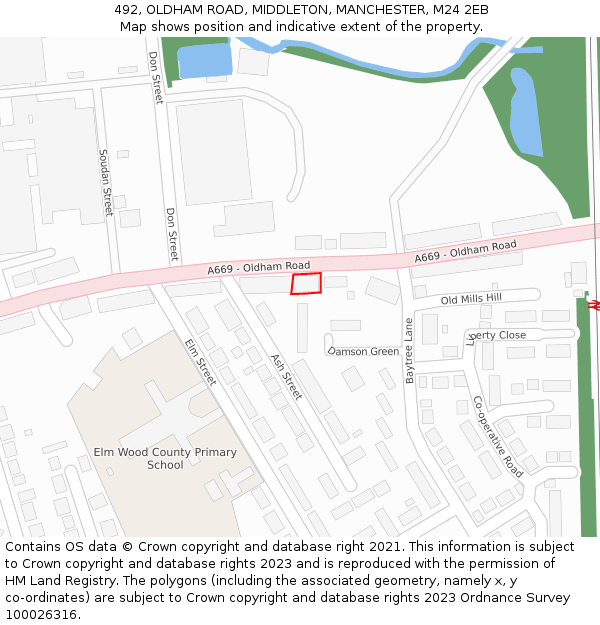 492, OLDHAM ROAD, MIDDLETON, MANCHESTER, M24 2EB: Location map and indicative extent of plot