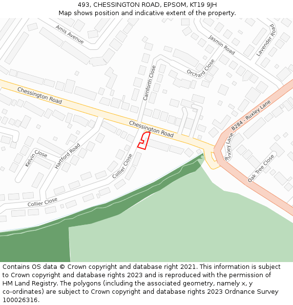 493, CHESSINGTON ROAD, EPSOM, KT19 9JH: Location map and indicative extent of plot