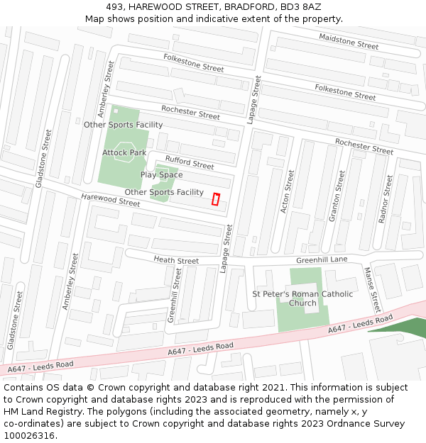 493, HAREWOOD STREET, BRADFORD, BD3 8AZ: Location map and indicative extent of plot