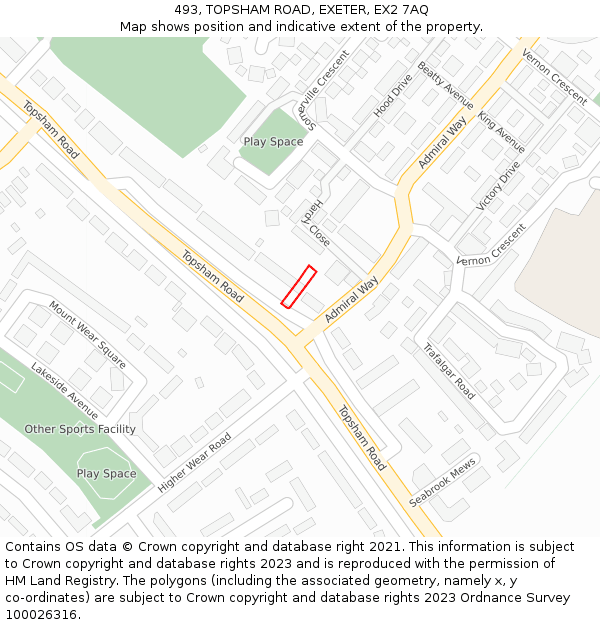 493, TOPSHAM ROAD, EXETER, EX2 7AQ: Location map and indicative extent of plot