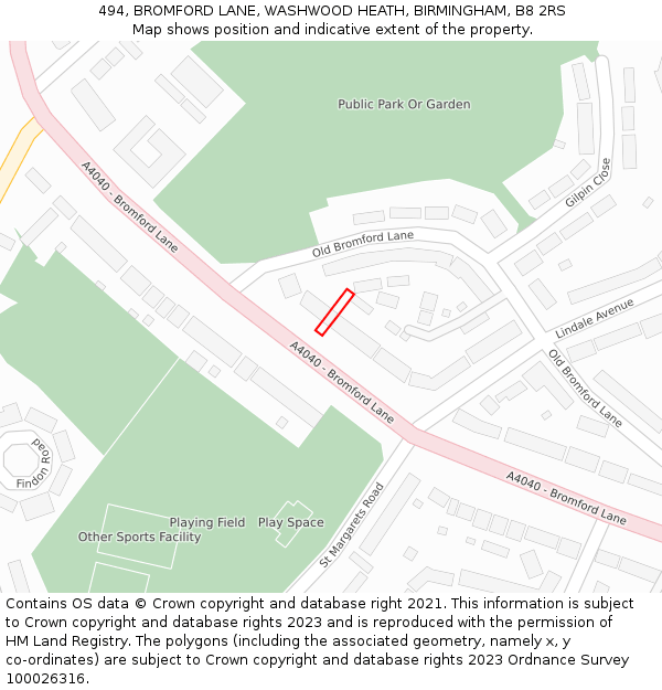 494, BROMFORD LANE, WASHWOOD HEATH, BIRMINGHAM, B8 2RS: Location map and indicative extent of plot