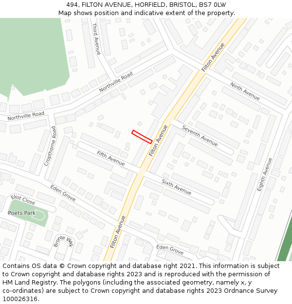 494, FILTON AVENUE, HORFIELD, BRISTOL, BS7 0LW: Location map and indicative extent of plot