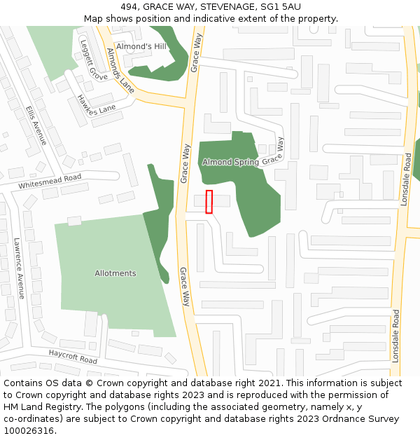 494, GRACE WAY, STEVENAGE, SG1 5AU: Location map and indicative extent of plot