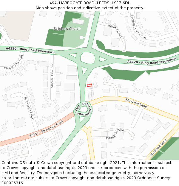494, HARROGATE ROAD, LEEDS, LS17 6DL: Location map and indicative extent of plot