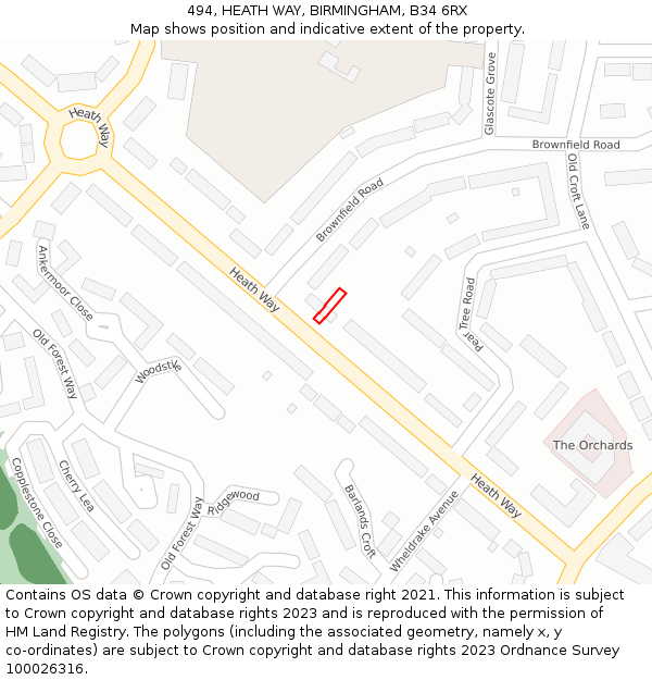 494, HEATH WAY, BIRMINGHAM, B34 6RX: Location map and indicative extent of plot