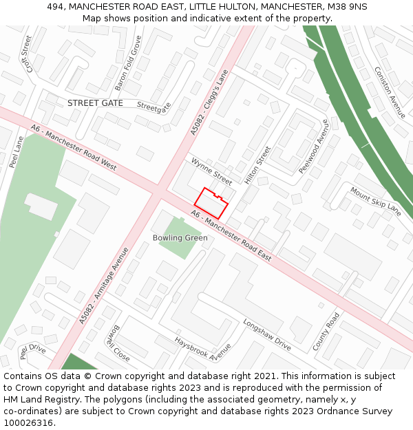 494, MANCHESTER ROAD EAST, LITTLE HULTON, MANCHESTER, M38 9NS: Location map and indicative extent of plot