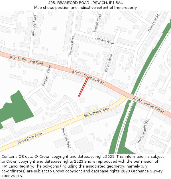 495, BRAMFORD ROAD, IPSWICH, IP1 5AU: Location map and indicative extent of plot