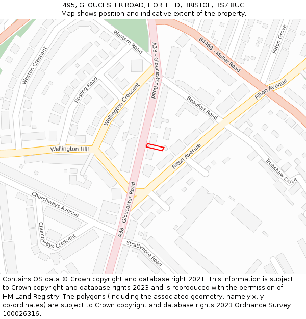 495, GLOUCESTER ROAD, HORFIELD, BRISTOL, BS7 8UG: Location map and indicative extent of plot