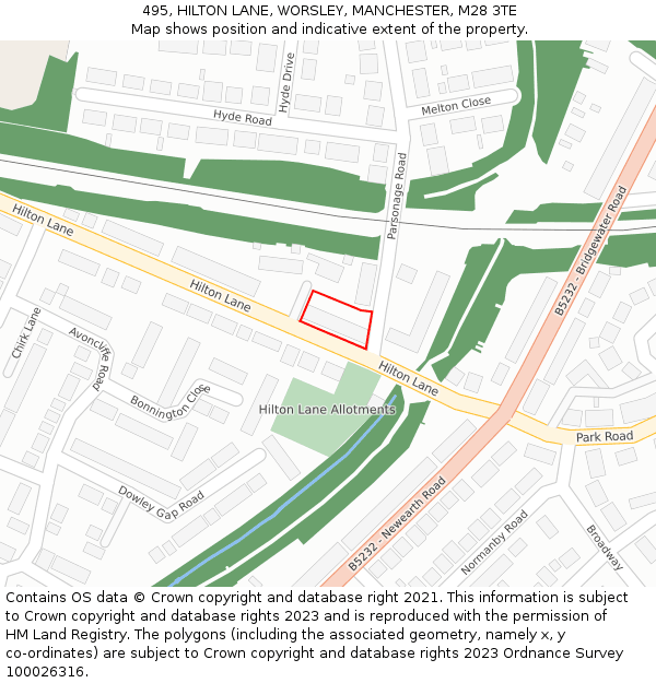 495, HILTON LANE, WORSLEY, MANCHESTER, M28 3TE: Location map and indicative extent of plot
