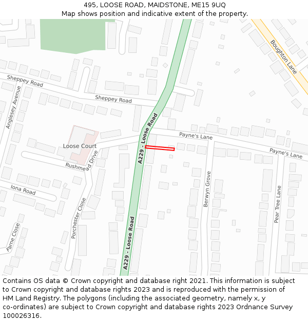 495, LOOSE ROAD, MAIDSTONE, ME15 9UQ: Location map and indicative extent of plot