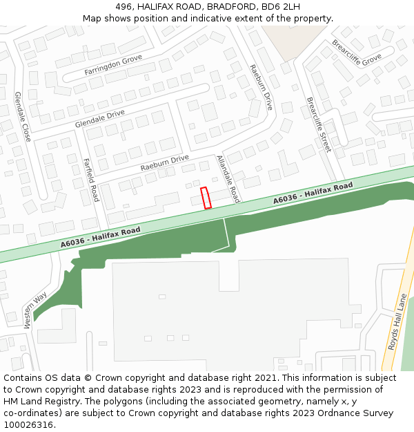 496, HALIFAX ROAD, BRADFORD, BD6 2LH: Location map and indicative extent of plot