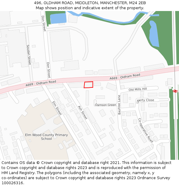 496, OLDHAM ROAD, MIDDLETON, MANCHESTER, M24 2EB: Location map and indicative extent of plot