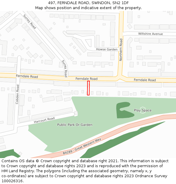 497, FERNDALE ROAD, SWINDON, SN2 1DF: Location map and indicative extent of plot