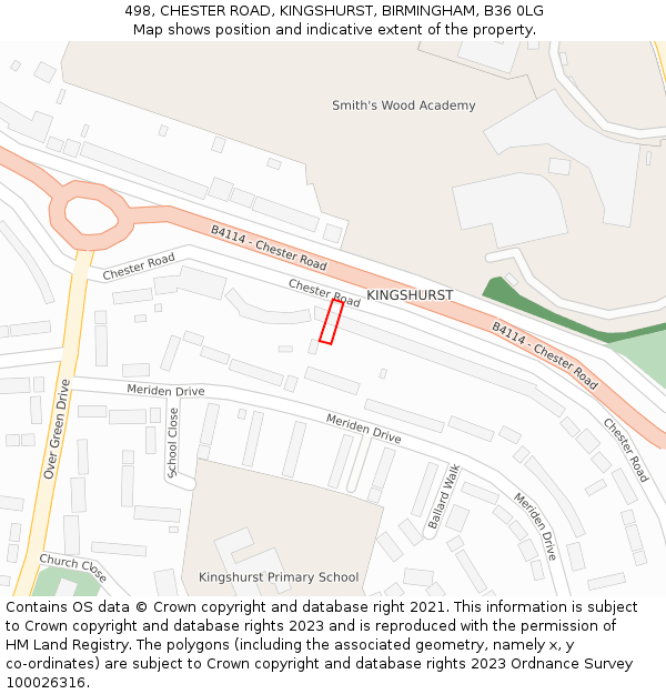 498, CHESTER ROAD, KINGSHURST, BIRMINGHAM, B36 0LG: Location map and indicative extent of plot