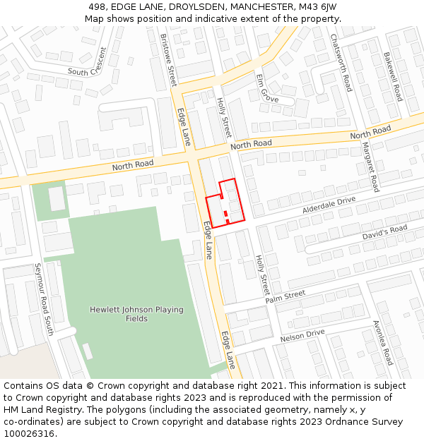 498, EDGE LANE, DROYLSDEN, MANCHESTER, M43 6JW: Location map and indicative extent of plot