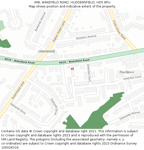 498, WAKEFIELD ROAD, HUDDERSFIELD, HD5 8PU: Location map and indicative extent of plot